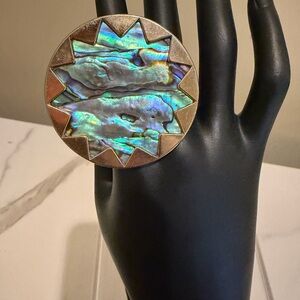 House of Harlow 1960 Geometric Abalone Ring